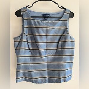 Ann Taylor Sleeveless Blue and Tan Striped silk Blouse size 10